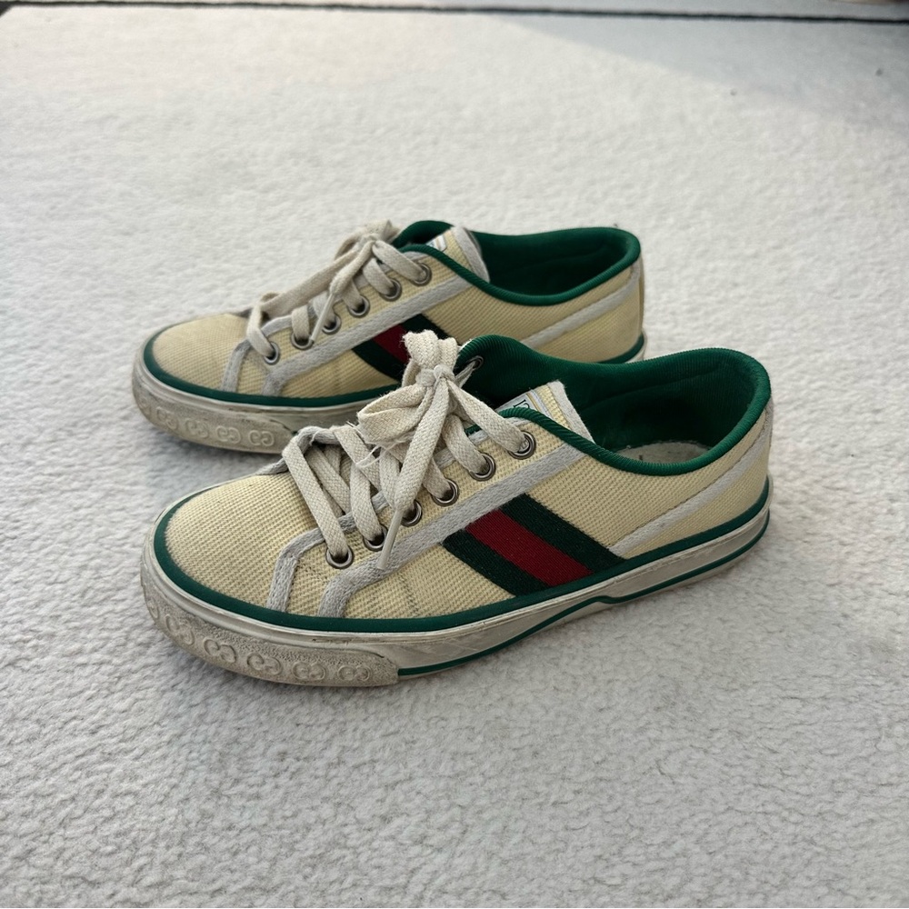 Gucci Kids' Sneakers in Cream and Green with Red Stripe